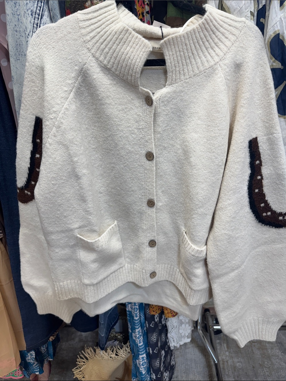 C234. Equestrian Design Cream Cardigan Sweater - Picture 3 of 3
